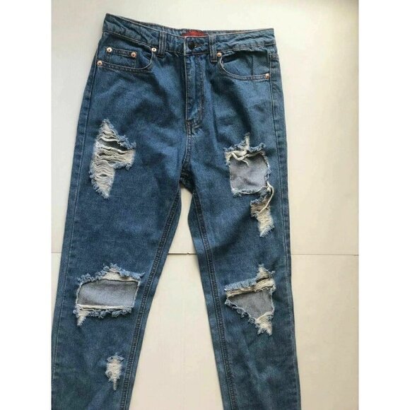 Signature 8 Women Blue Destructed Distressed Jeans - Picture 2 of 12